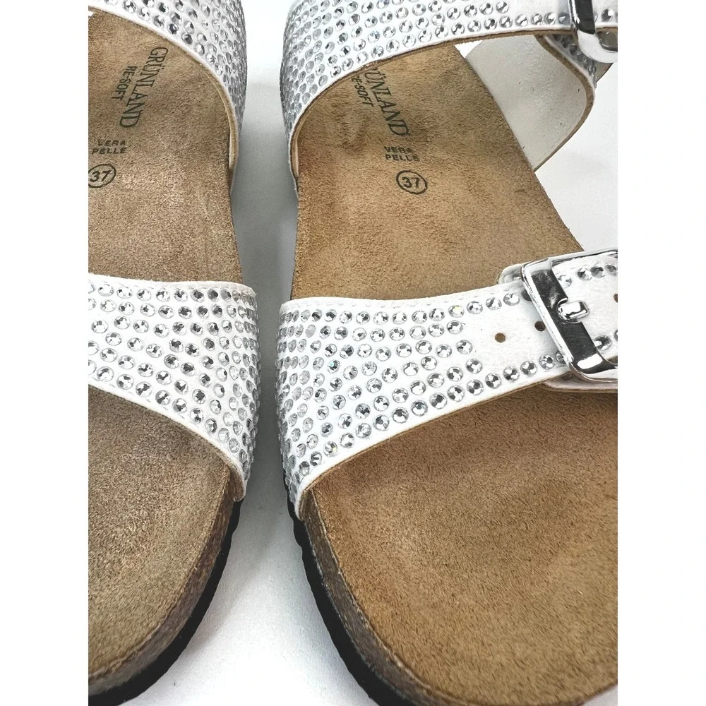 Grunland Rhinestone Embellished White Buckle Sandals Size 37 EU ~ US‎ 6.5-7
